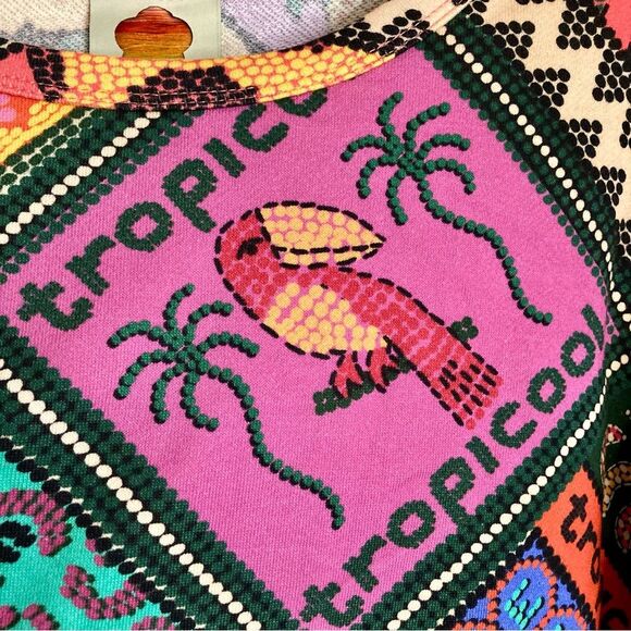 NEW FARM Rio Dotted Patch Scarf Sweatshirt Puff Sleeves Tropical Colorful Size M - Picture 8 of 15